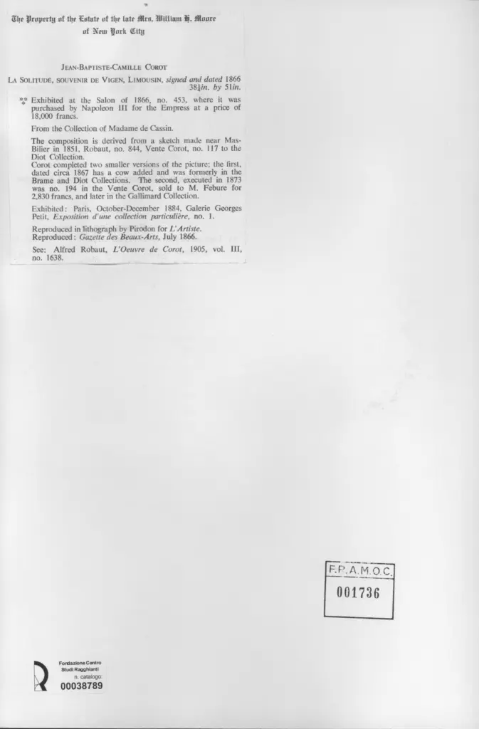 Anonimo , Corot, Jean-Baptiste-Camille - sec. XIX - La solitude, souvenir de Vigen, Limousin , retro