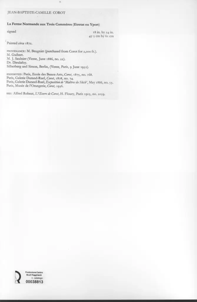 Anonimo , Corot, Jean-Baptiste-Camille - sec. XIX - La Ferme Normande aux Trois Comm&egrave;res (Etretat ou Yport) , retro