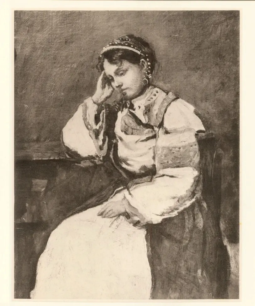 Anonimo , Corot, Jean Baptiste Camille - sec. XIX - Donna seduta assorta , fronte