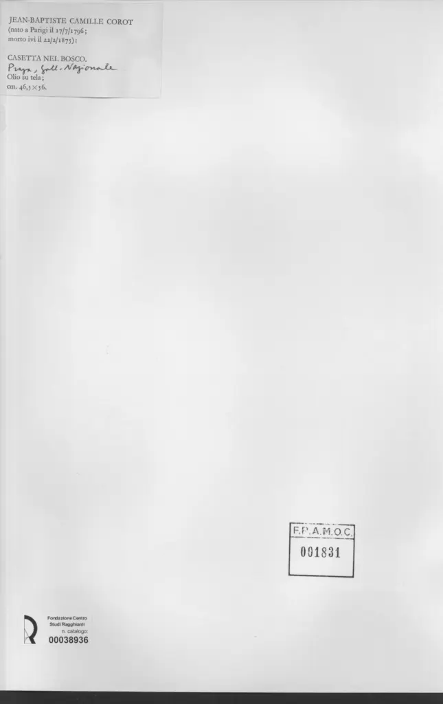 Anonimo , Corot, Jean Baptiste Camille - sec. XIX - Casetta nel bosco , retro