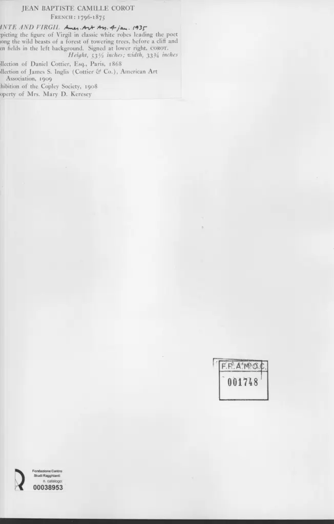 Anonimo , Corot, Jean Baptiste Camille - sec. XIX - Dante and Virgil , retro