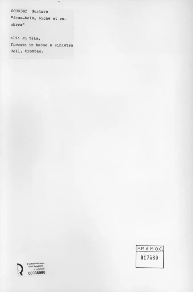 Anonimo , Courbet, Gustave - sec. XIX - Sous-bois, biche et rochers , retro