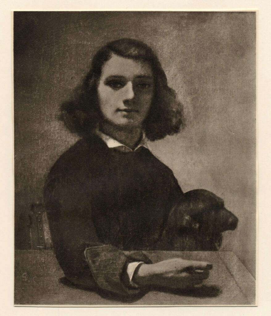 Anonimo , Courbet, Gustave - sec. XIX - Autoritratto col cane , fronte