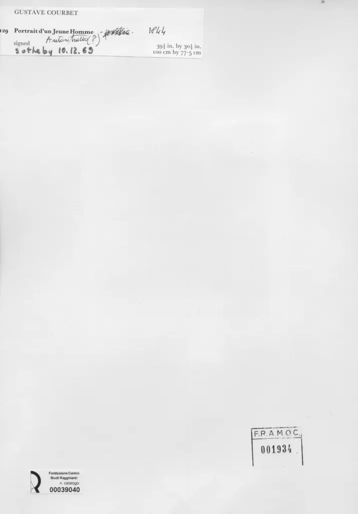 Anonimo , Courbet, Gustave - sec. XIX - Portrait d'un Jeune Homme (Autoritratto?) , retro