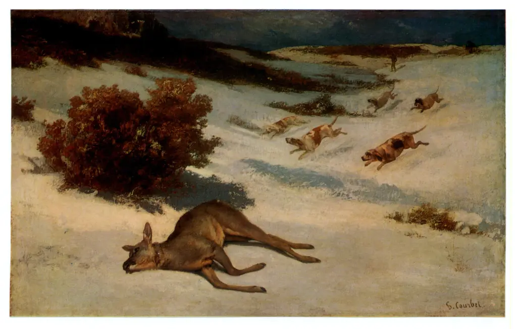Anonimo , Courbet, Gustave - sec. XIX - Biche forc&eacute;e &agrave; la Neige , fronte