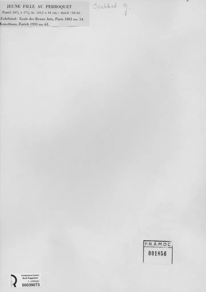 Anonimo , Courbet, Gustave - sec. XIX - Jeune fille eu perroquet , retro