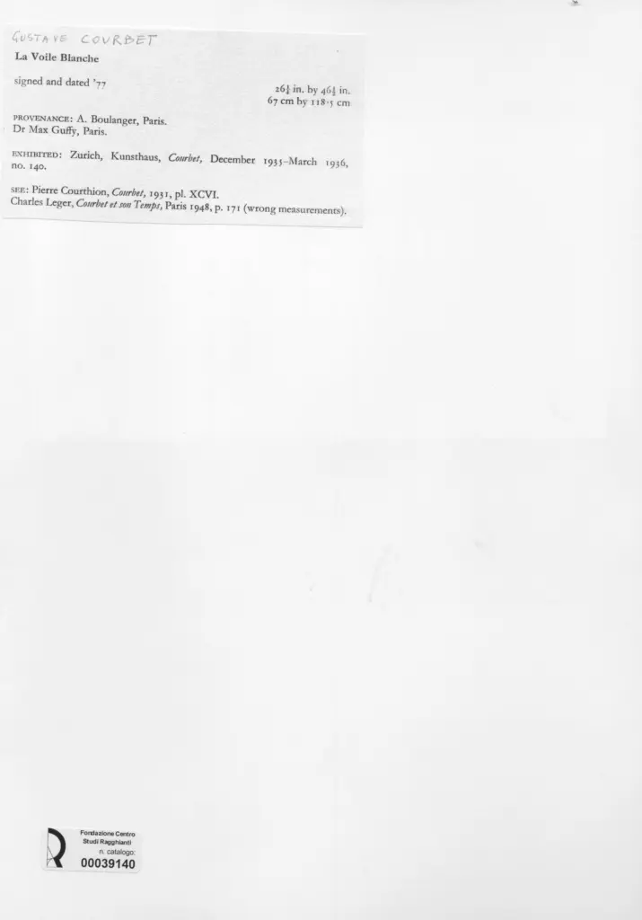 Anonimo , Courbet, Gustave - sec. XIX - La Voile Blanche , retro