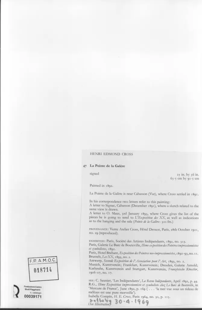 Anonimo , Cross, Henri Edmond - sec. XIX - La Pointe de la Gal&egrave;re , retro