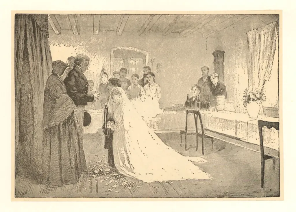 Dagnan-Bouveret, P.A.J. , B&eacute;nediction des jeunes Epoux avant le mariage;coutume de Franche-Comt&eacute; -
