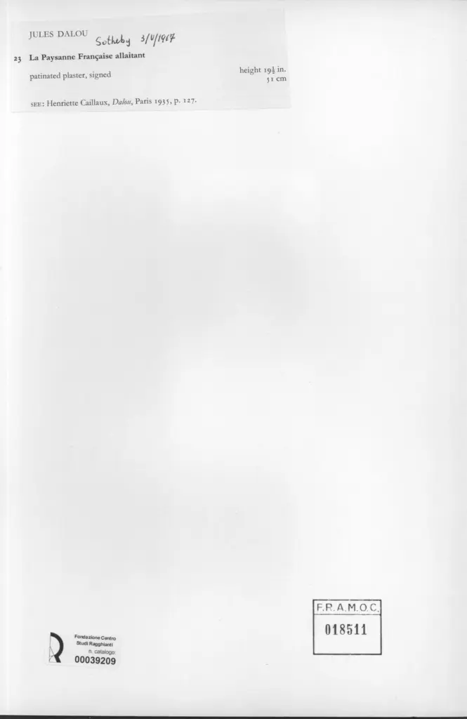 Anonimo , Dalou, Jules - sec. XIX - La Paysanne Fran&ccedil;aise allaitant , retro