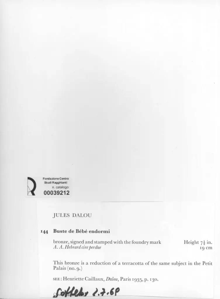 Anonimo , Dalou, Jules - sec. XIX - Buste de Bébé endormi , retro