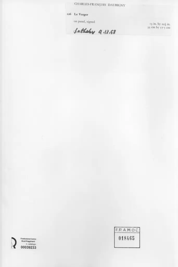Anonimo , Daubigny, Charles Fran&ccedil;ois - sec. XIX - Le Verger , retro