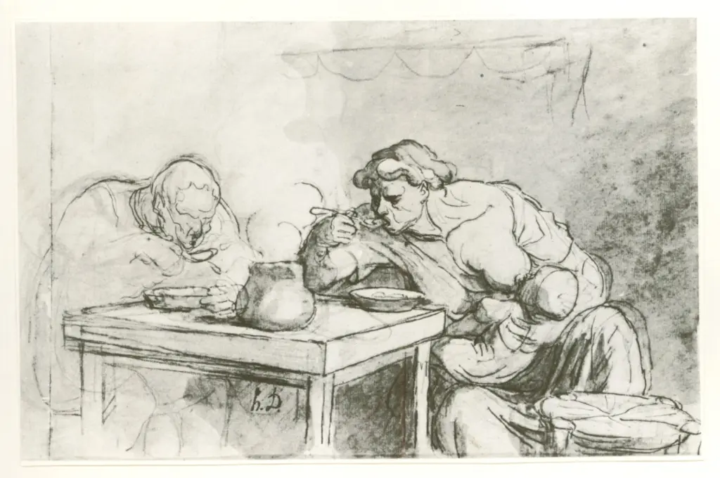 Anonimo , Daumier, Honor&eacute; - sec. XIX - Pasto di una povera famiglia , fronte