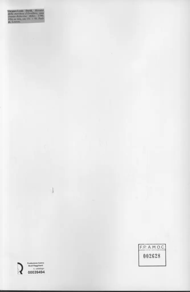 Anonimo , David, Jacques-Louis - sec. XVIII - Ritratto della marchesa d'Orvilliers, nata Jeanne-Robertine Rillet , retro