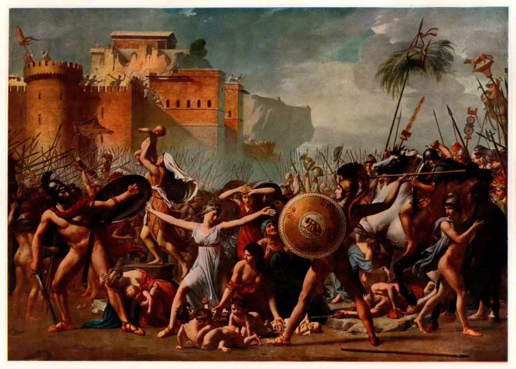 Anonimo , David, Jacques-Louis - sec. XVIII - Donne e bambini in mezzo all'esercito assediante , fronte