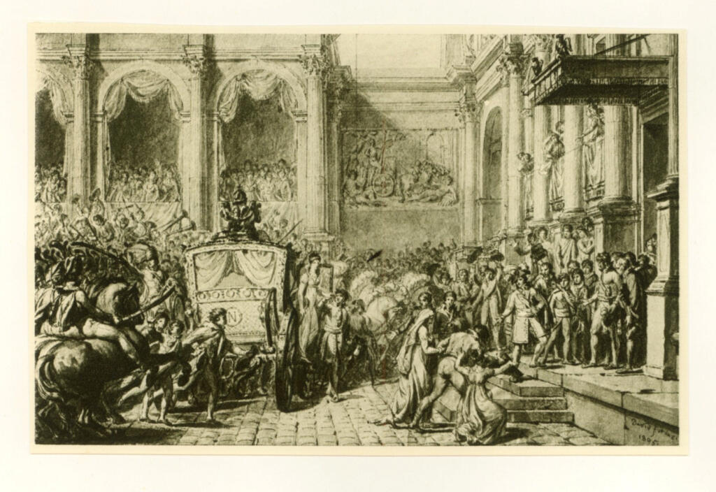 Anonimo , David, Jacques-Louis - sec. XIX - Arrivée de Napoléon à l'Hotel-De-Ville , fronte