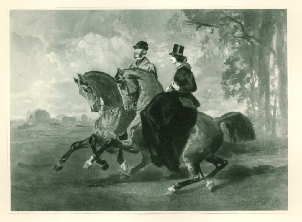 Anonimo , De Breux, Alfred - sec. XIX - Coppia a cavallo , fronte