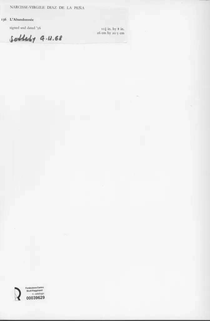 Anonimo , Diaz De La Pena, Narcisse - sec. XX - L'Abandonn&eacute;e , retro