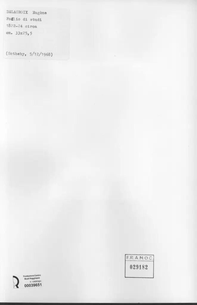 Anonimo, Anonimo , Delacroix, Eug&egrave;ne - sec. XIX - Foglio di studi , retro