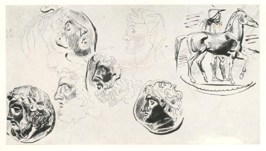 Anonimo , Delacroix, Eugène - sec. XIX - Studio di profili maschili , fronte