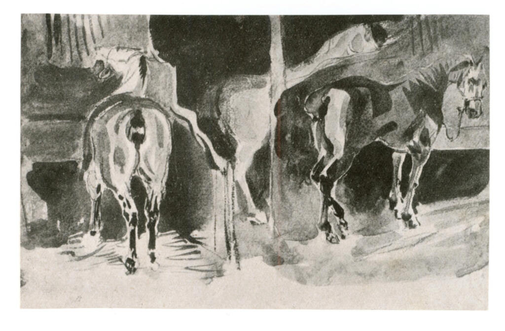 Anonimo , Delacroix, Eugène - sec. XIX - Cavalli nella scuderia , fronte