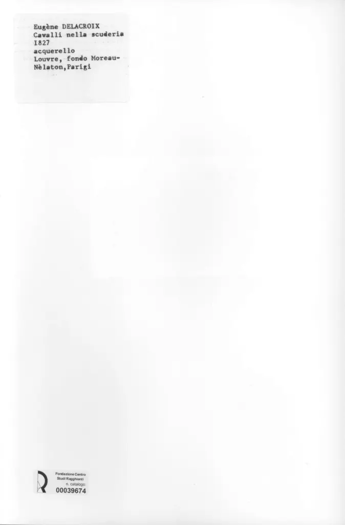 Anonimo , Delacroix, Eugène - sec. XIX - Cavalli nella scuderia , retro