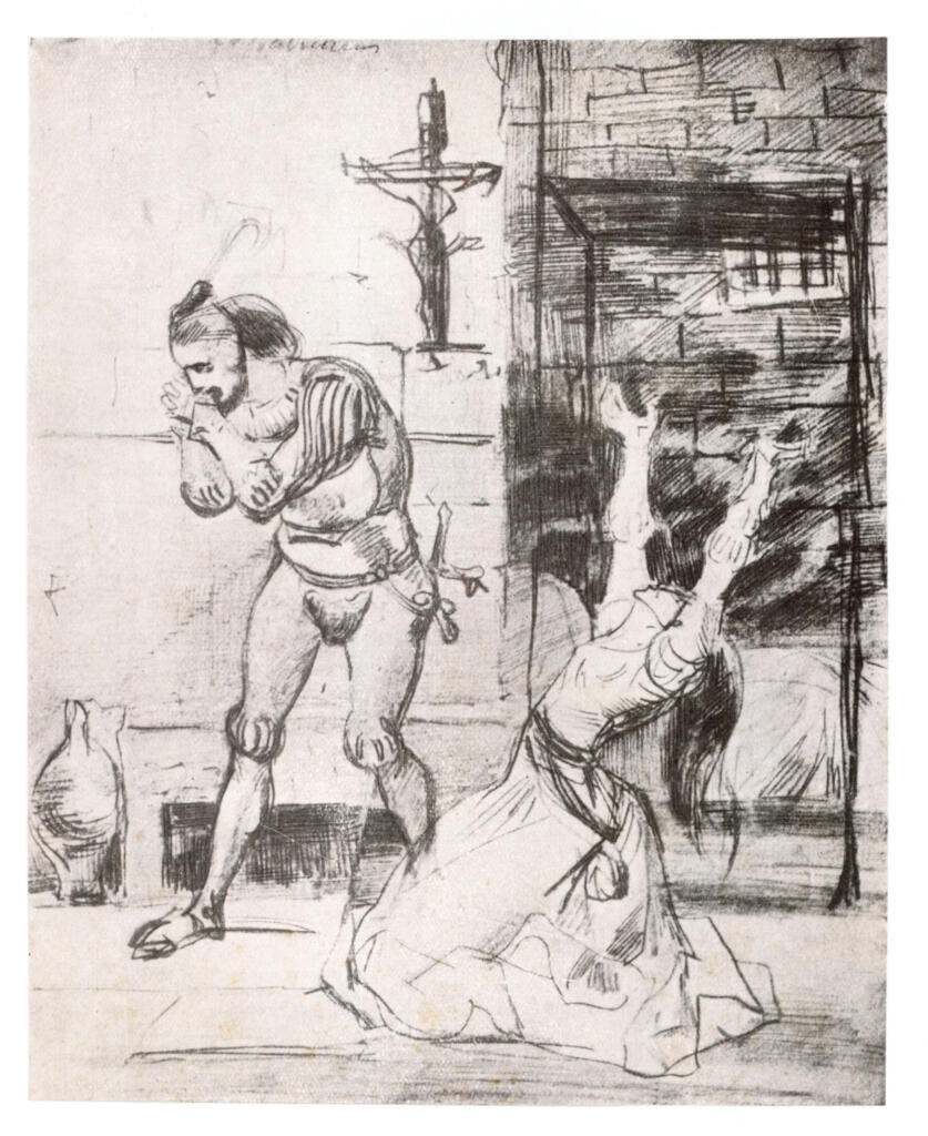 Anonimo , Delacroix, Eugène - sec. XIX - Faust nella prigione di Margherita , fronte