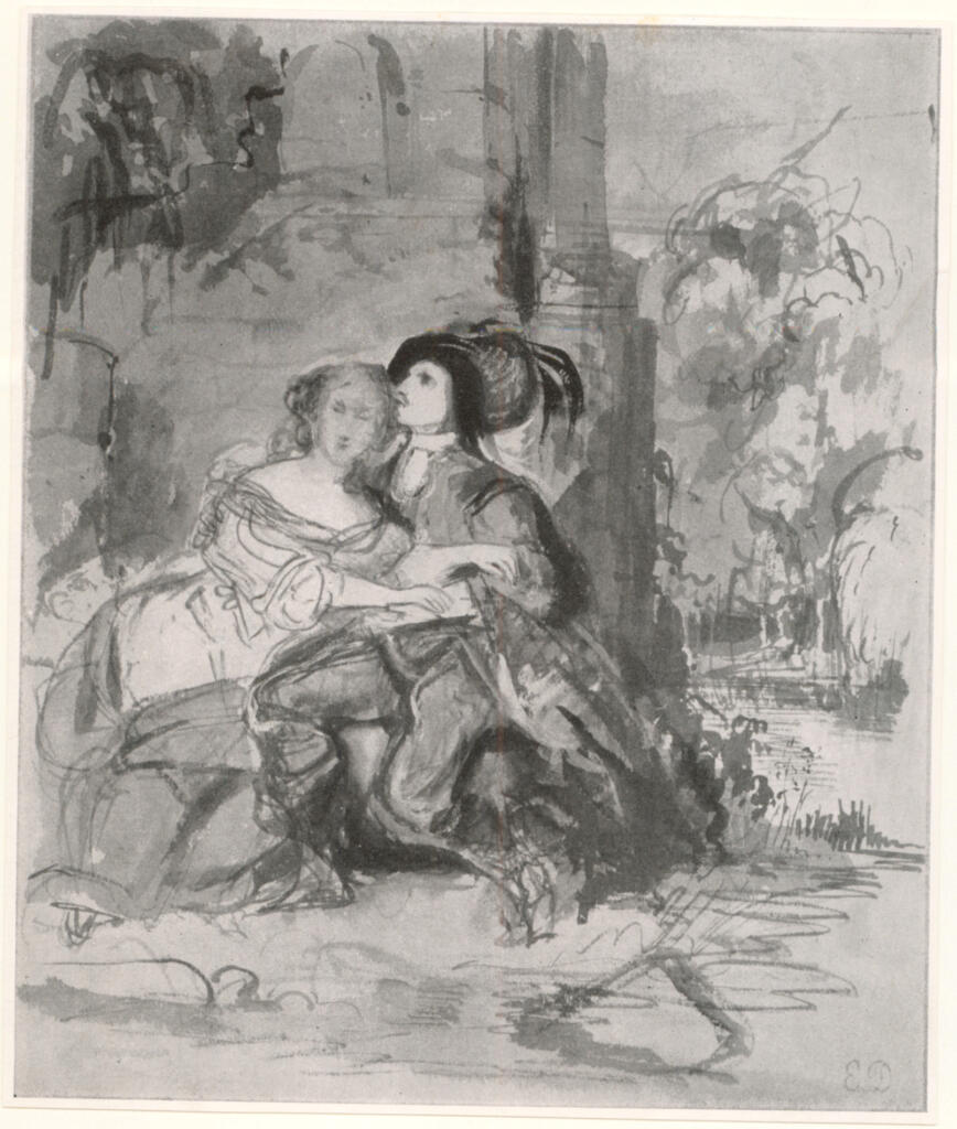 Anonimo , Delacroix, Eugène - sec. XIX - Coppia di amanti abbracciati , fronte