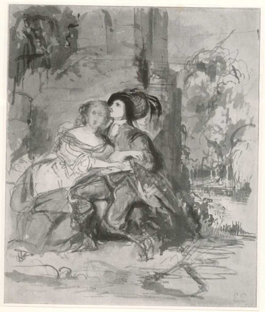 Anonimo , Delacroix, Eug&egrave;ne - sec. XIX - Coppia di amanti abbracciati , fronte