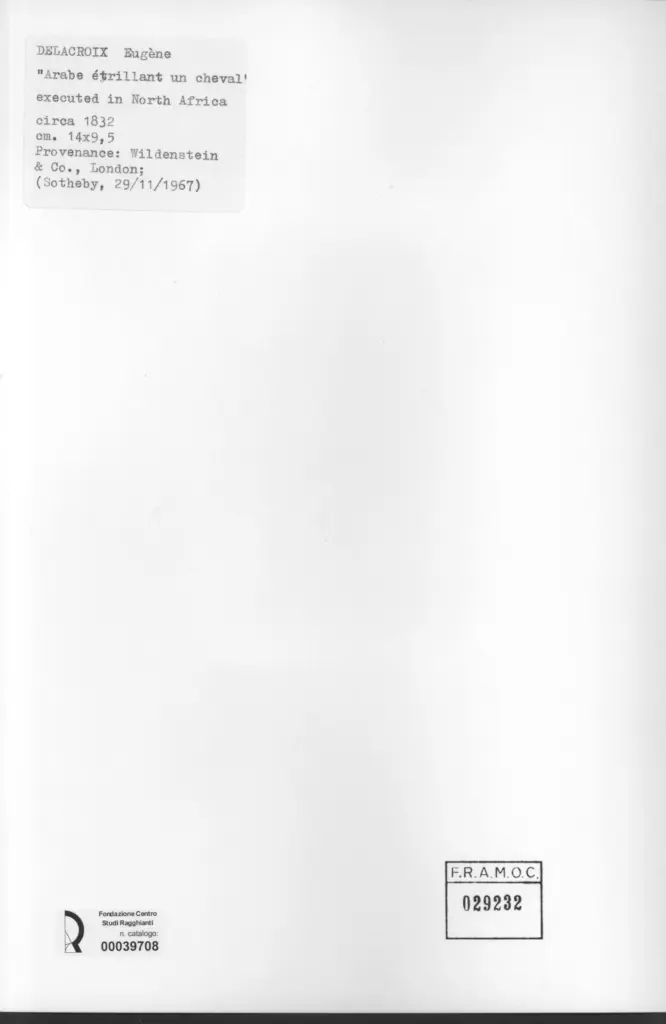 Anonimo , Delacroix, Eug&egrave;ne - sec. XIX - Arabe &eacute;trillant un cheval , retro