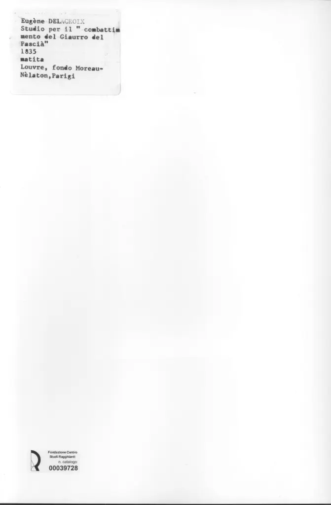 Anonimo , Delacroix, Eug&egrave;ne - sec. XIX - Studio per il "Combattimento del Giaurro del Pasci&agrave;" , retro