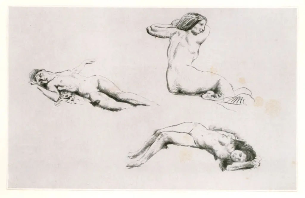 Anonimo , Delacroix, Eug&egrave;ne - sec. XIX - Studio di nudi femminili , fronte