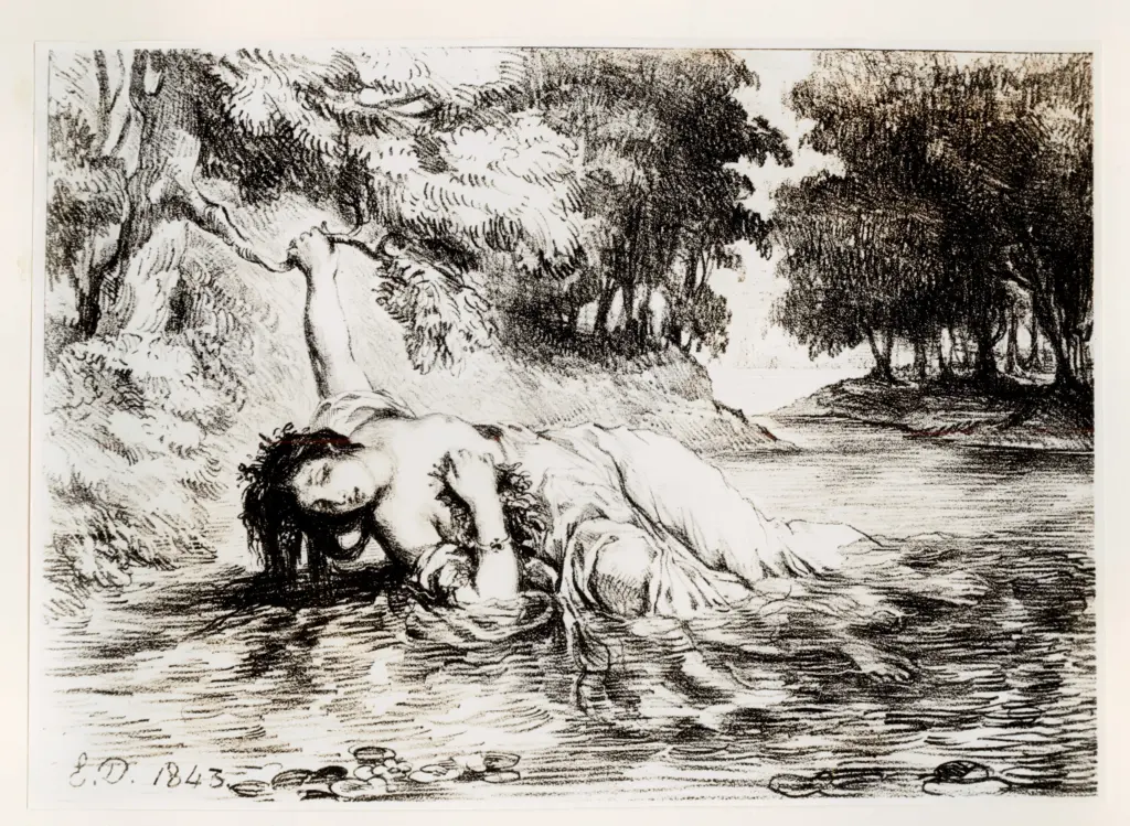 Anonimo , Delacroix, Eug&egrave;ne - sec. XIX - Ophelias Tod , fronte