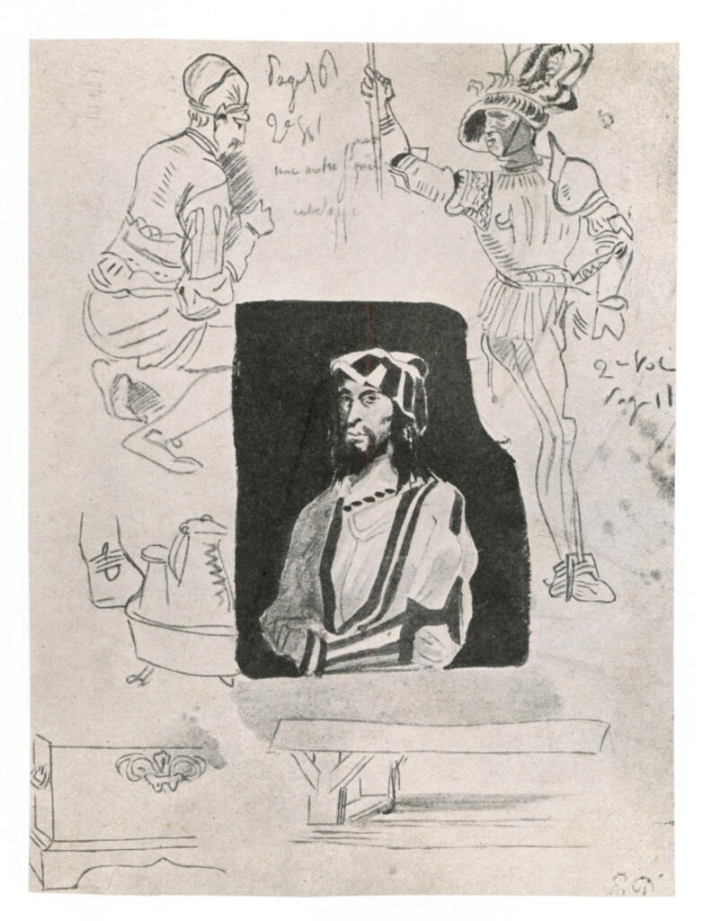 Anonimo , Delacroix, Eugène - sec. XIX - Foglio di studi con l'autoritratto di Durer , fronte
