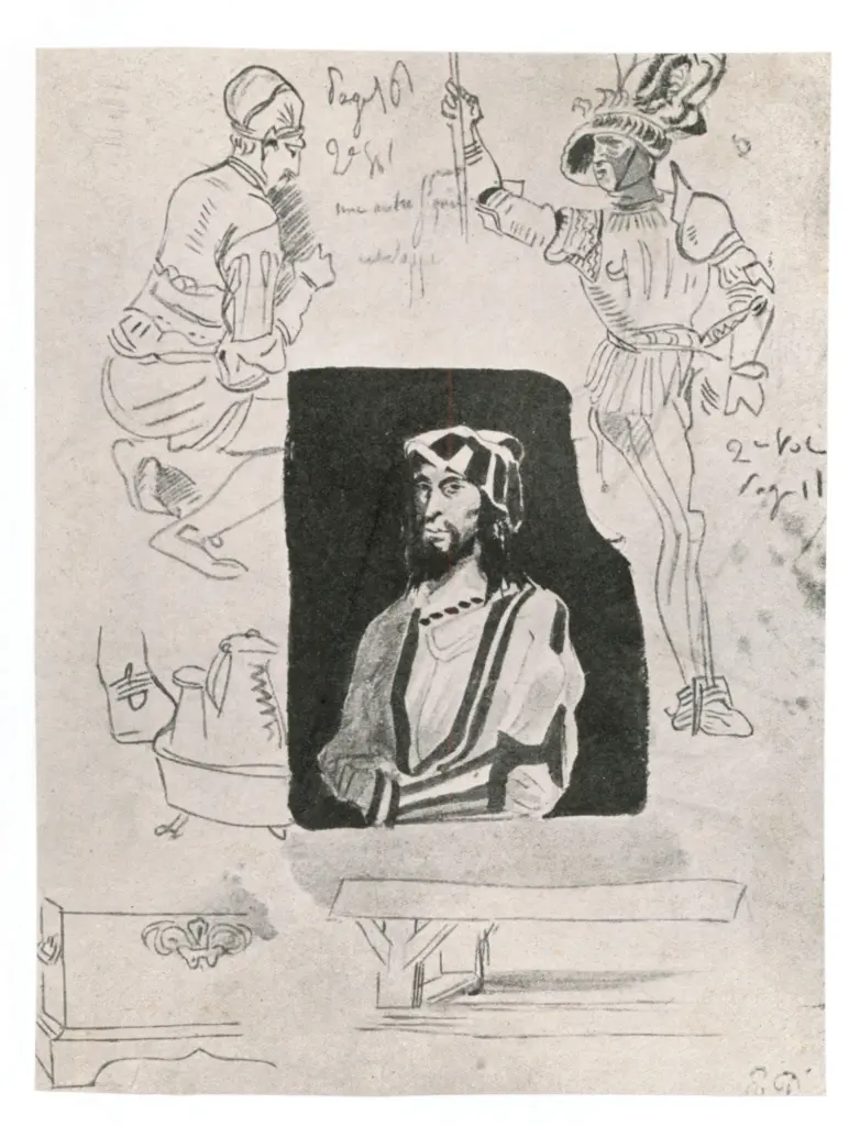Anonimo , Delacroix, Eug&egrave;ne - sec. XIX - Foglio di studi con l'autoritratto di Durer , fronte