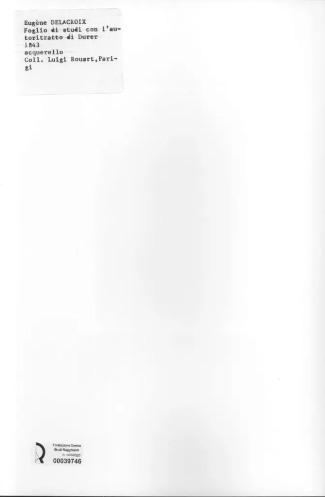Anonimo , Delacroix, Eug&egrave;ne - sec. XIX - Foglio di studi con l'autoritratto di Durer , retro
