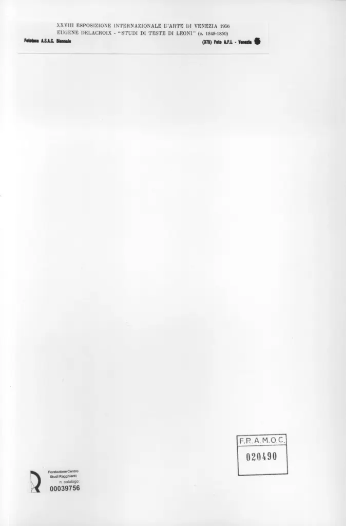 A.F.I. Agenzia Fotografica Industriale , Delacroix, Eug&egrave;ne - sec. XIX - Studi di teste di leoni , retro