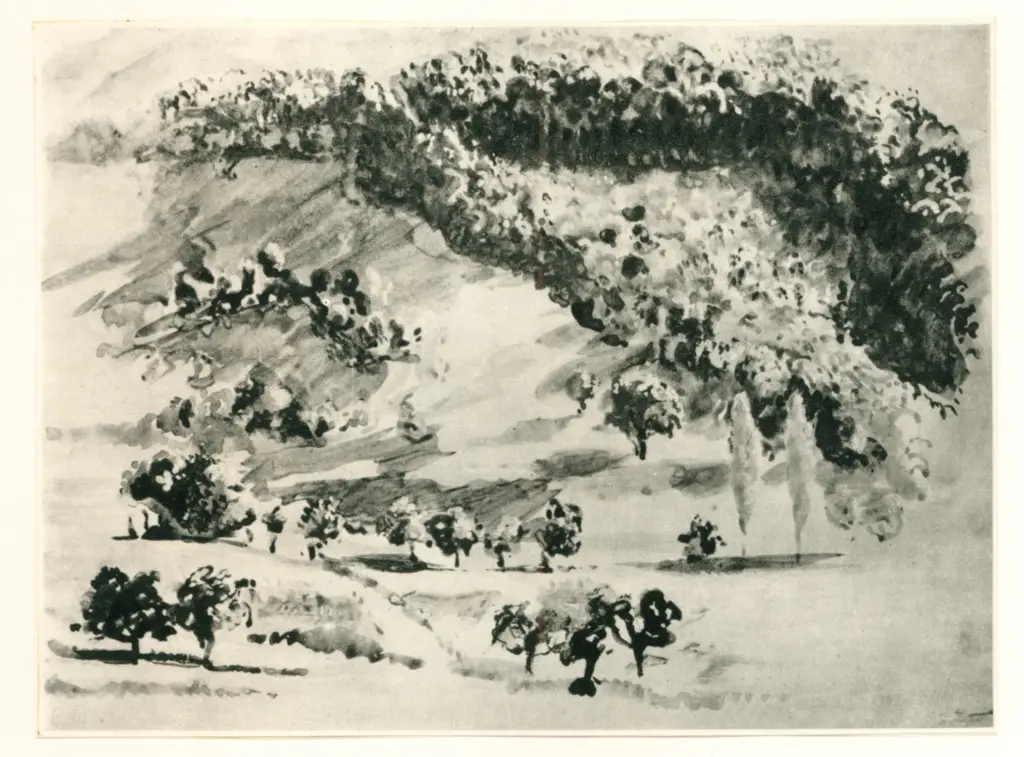 Anonimo , Delacroix, Eug&egrave;ne - sec. XIX - Paesaggio con alberi , fronte