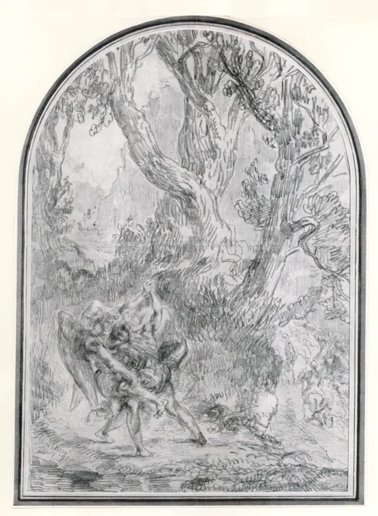 Anonimo , Delacroix, Eug&egrave;ne - sec. XIX -Jacob wrestling with the Angel , fronte