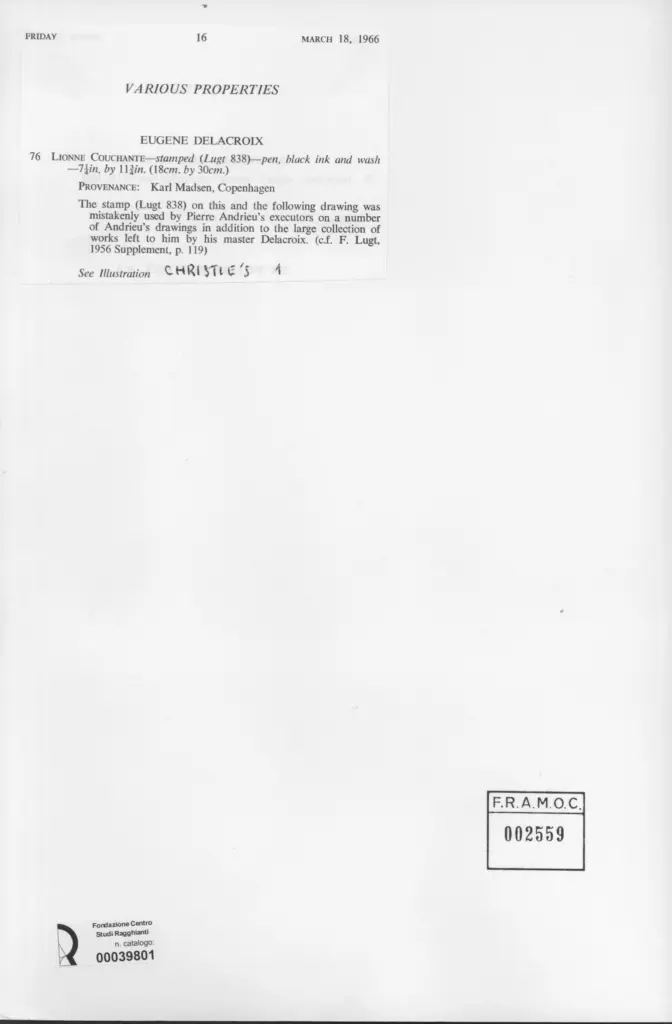 Madsen, Karl , Delacroix, Eug&egrave;ne - sec. XX - Lionne Couchante , retro