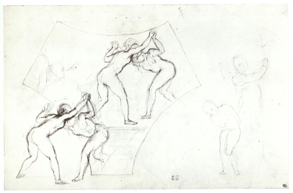 Anonimo , Delacroix, Eugène - sec. XIX - Jeunes Sparte s'exercant à la lutte , fronte