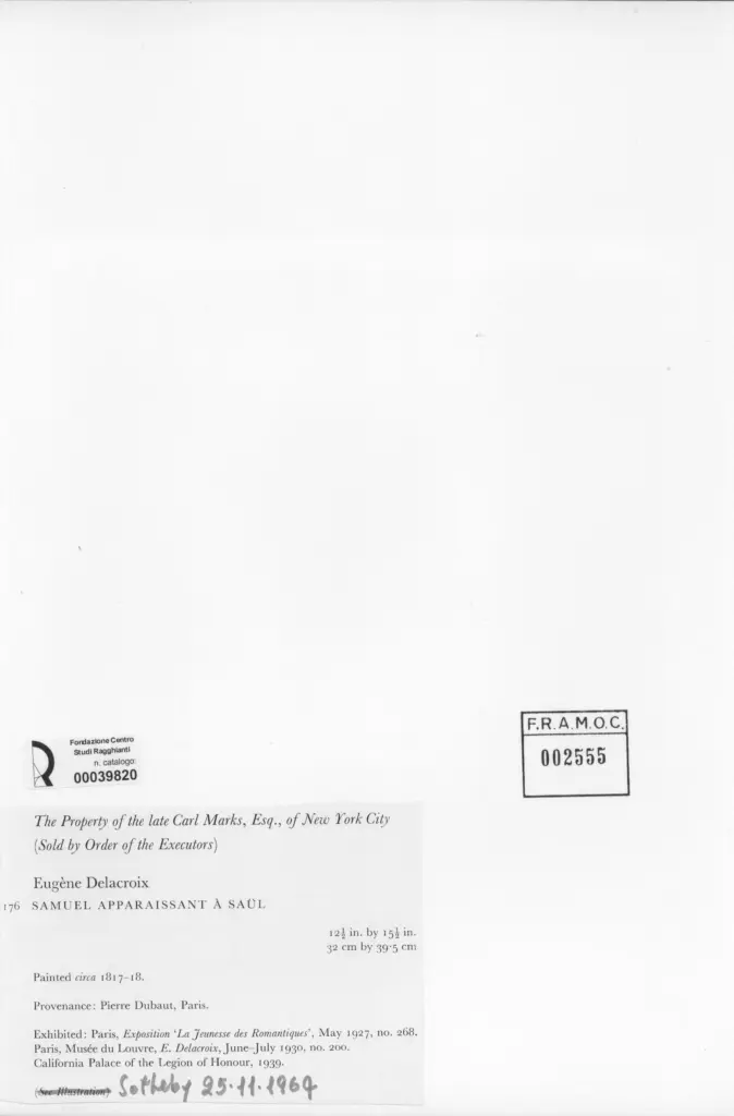 Anonimo , Delacroix, Eug&egrave;ne - sec. XIX - Samuel apparaissant &agrave; Saul , retro
