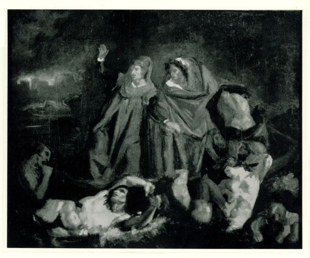 Anonimo , Delacroix, Eug&egrave;ne - sec. XIX - Studio per dante e virgilio che attraversano lo stige , fronte