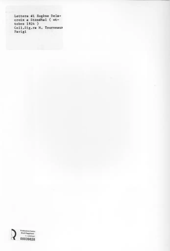 Anonimo , Delacroix, Eug&egrave;ne - sec. XIX - Lettera di Eug&egrave;ne Delacroix a Stendhal , retro