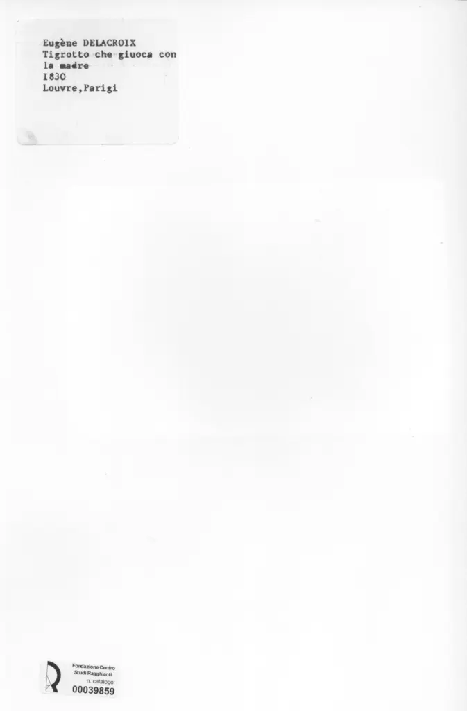 Anonimo , Delacroix, Eug&egrave;ne - sec. XIX - Tigrotto che gioca con la madre , retro