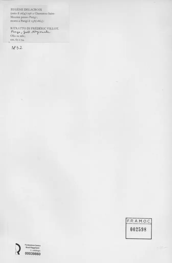 Anonimo , Delacroix, Eug&egrave;ne - sec. XIX - Ritratto di Fr&eacute;d&eacute;ric Villot , retro