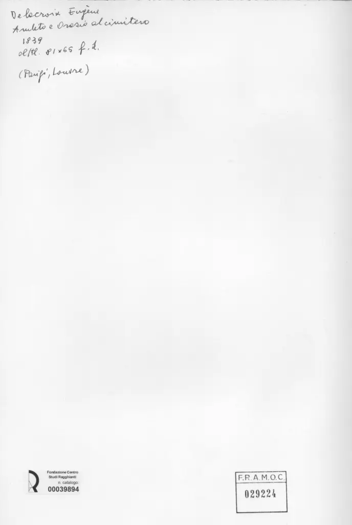 Anonimo , Delacroix, Eugène - sec. XIX - Amleto e Orazio al cimitero , retro