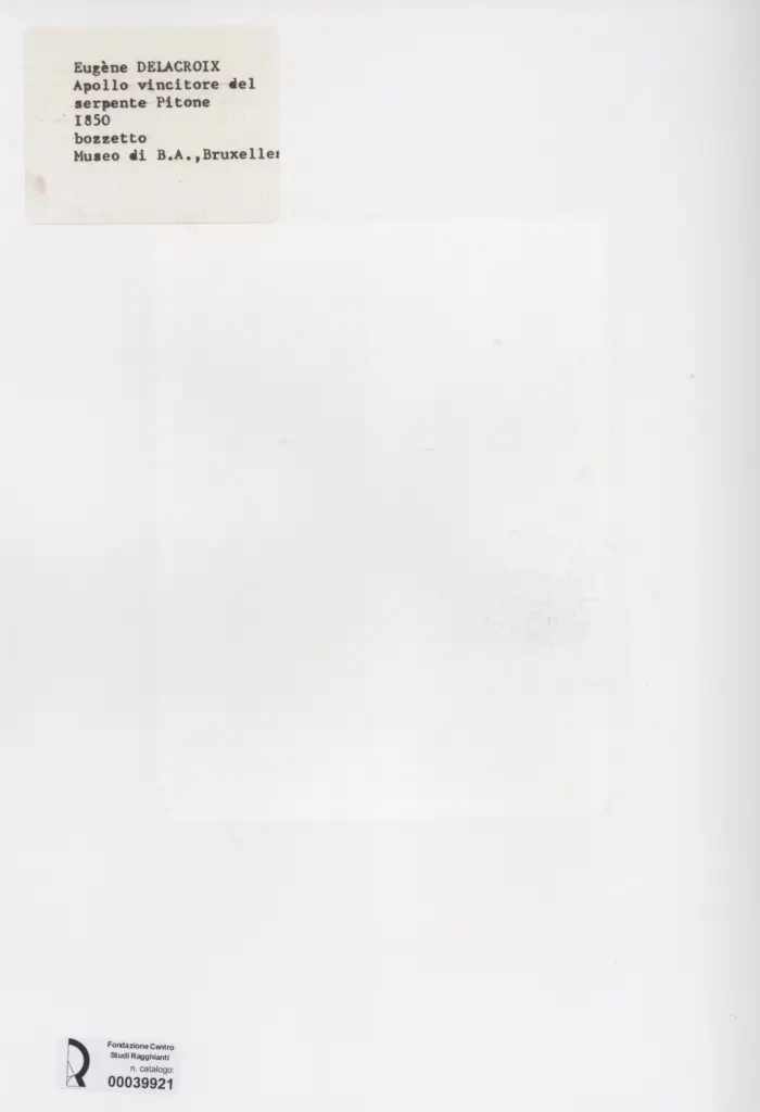 Anonimo , Delacroix, Eug&egrave;ne - sec. XIX - Apollo vincitore del serpente Pitone , retro