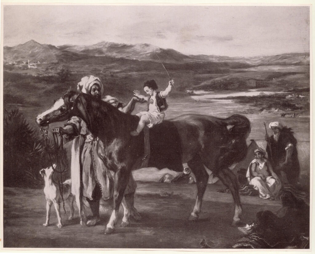 Anonimo , Delacroix, Eugène - sec. XIX - La famiglia araba - La lezione di equitazione , fronte