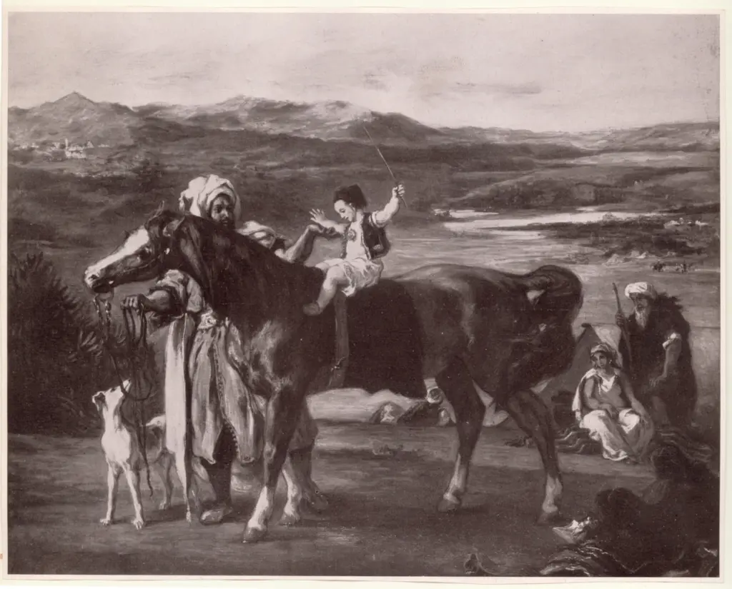 Anonimo , Delacroix, Eug&egrave;ne - sec. XIX - La famiglia araba - La lezione di equitazione , fronte
